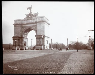 View of a Horsedrawn Carriage at an Entrance to Prospect Park, Brooklyn